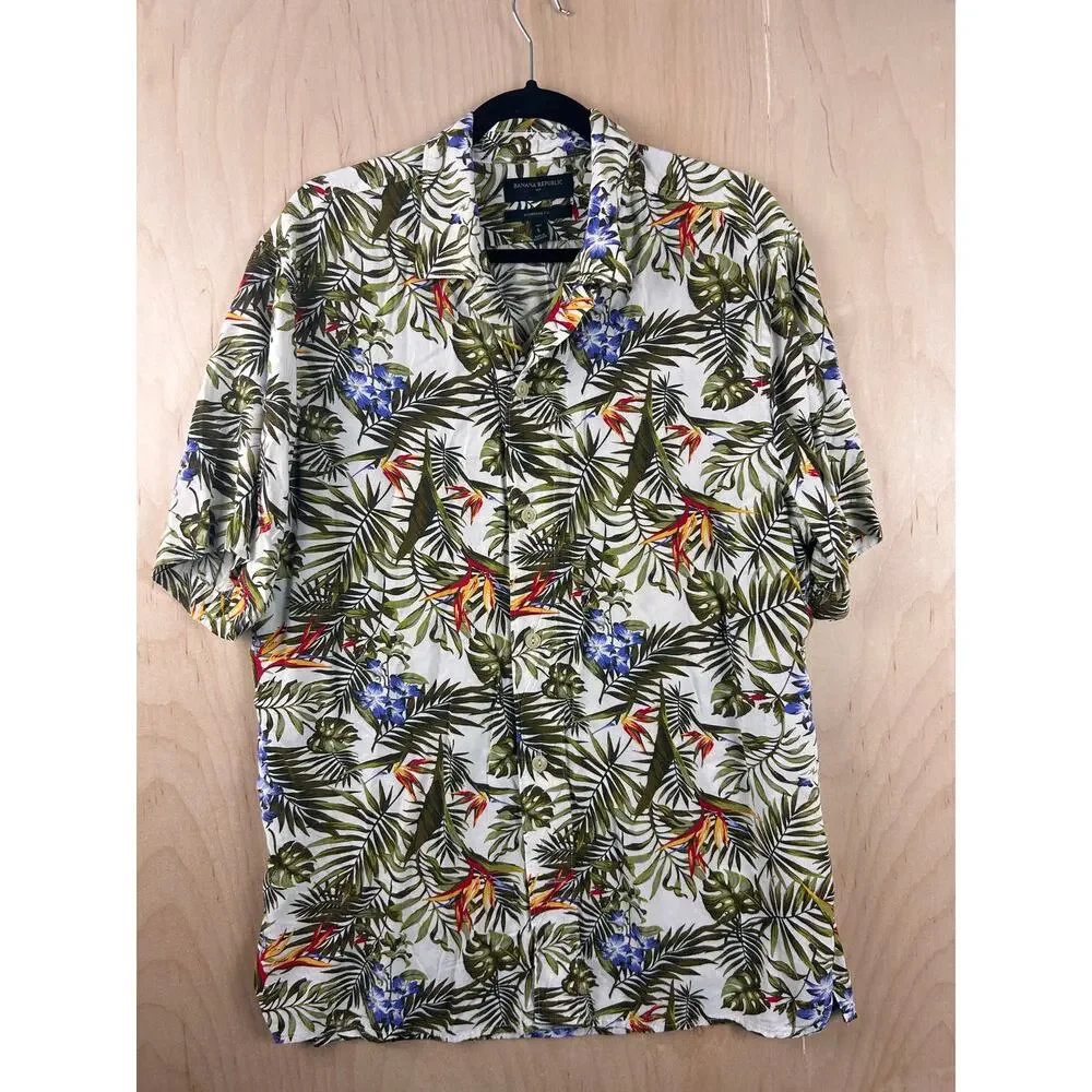 Banana Republic Tropical Hawaiian Shirt Men’s Large Tall‎ Floral Button Up